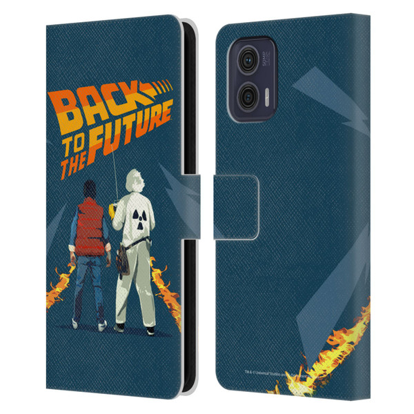 Back to the Future I Key Art Dr. Brown And Marty Leather Book Wallet Case Cover For Motorola Moto G73 5G