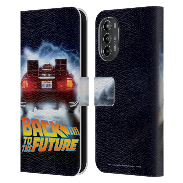 Back to the Future I Key Art Delorean Leather Book Wallet Case Cover For Motorola Moto G82 5G