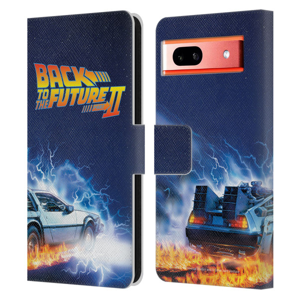 Back to the Future II Key Art Delorean Leather Book Wallet Case Cover For Google Pixel 7a