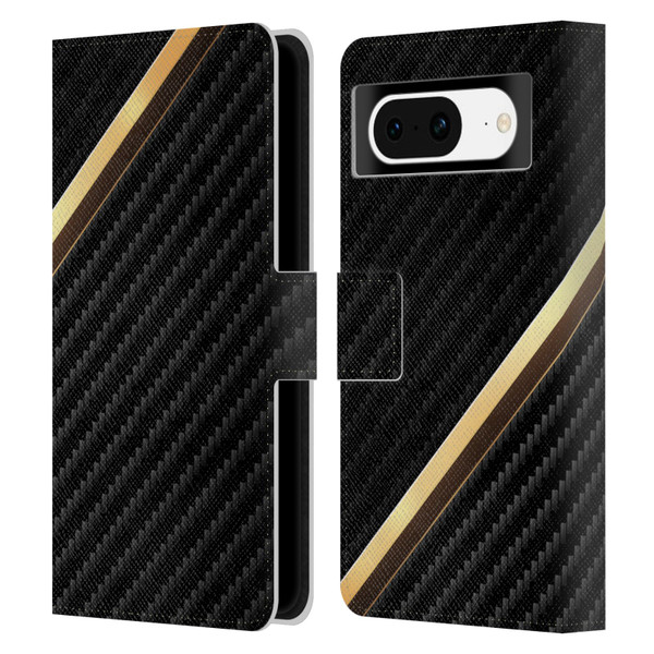 Alyn Spiller Carbon Fiber Gold Leather Book Wallet Case Cover For Google Pixel 8