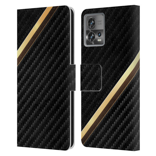 Alyn Spiller Carbon Fiber Gold Leather Book Wallet Case Cover For Motorola Moto Edge 30 Fusion