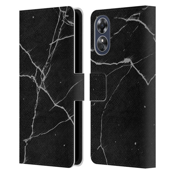 Alyn Spiller Marble Black Leather Book Wallet Case Cover For OPPO A17