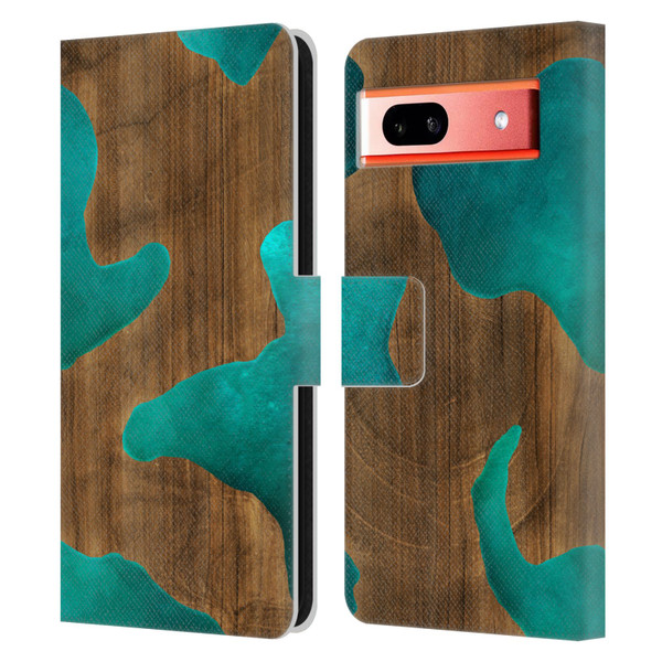 Alyn Spiller Wood & Resin Aqua Leather Book Wallet Case Cover For Google Pixel 7a