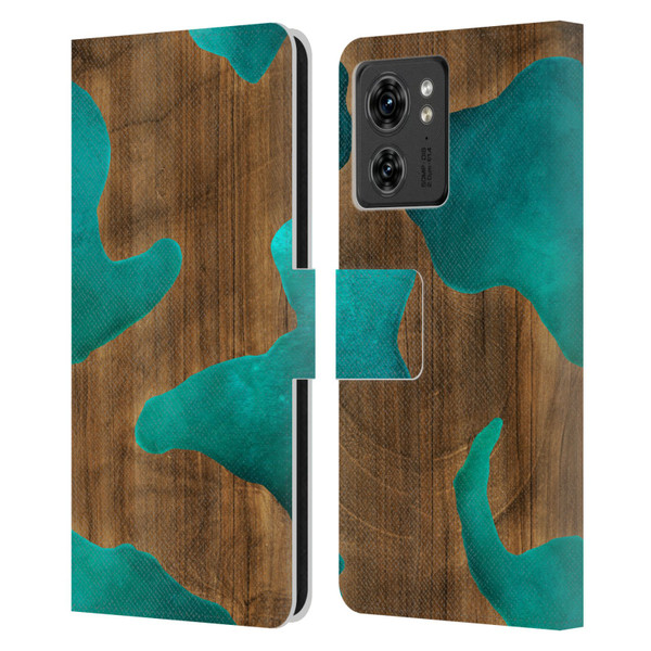 Alyn Spiller Wood & Resin Aqua Leather Book Wallet Case Cover For Motorola Moto Edge 40