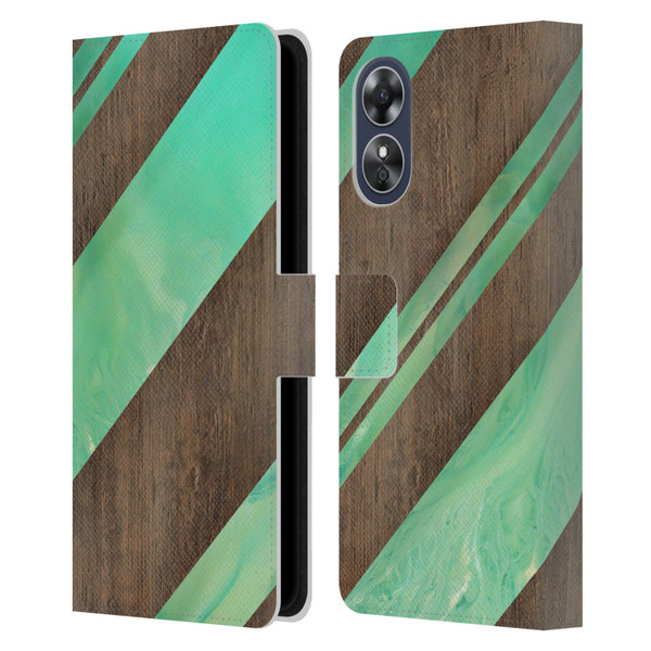 Alyn Spiller Wood & Resin Diagonal Stripes Leather Book Wallet Case Cover For OPPO A17