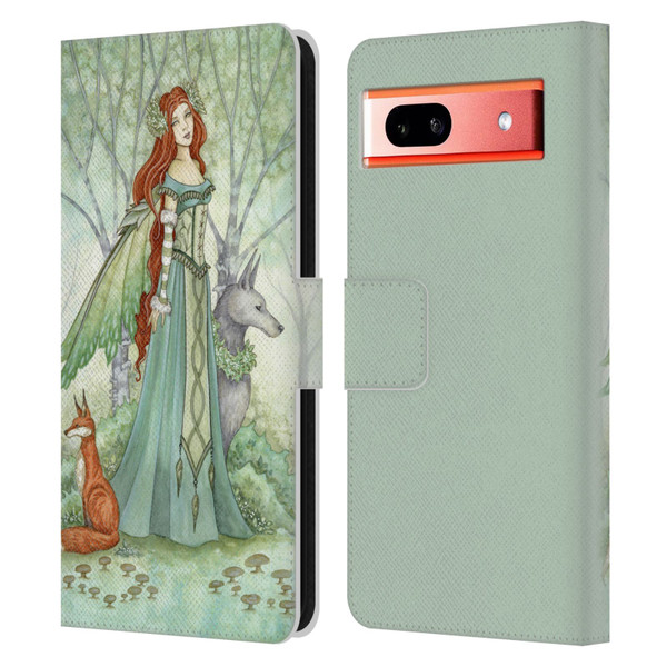 Amy Brown Magical Fairies Woodland Fairy With Fox & Wolf Leather Book Wallet Case Cover For Google Pixel 7a