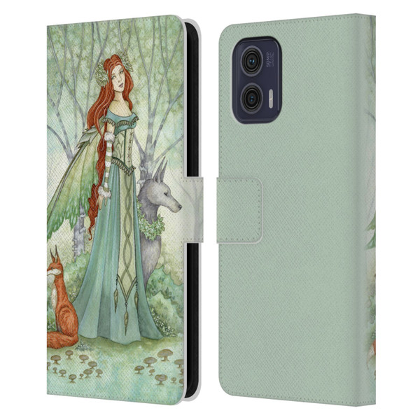 Amy Brown Magical Fairies Woodland Fairy With Fox & Wolf Leather Book Wallet Case Cover For Motorola Moto G73 5G