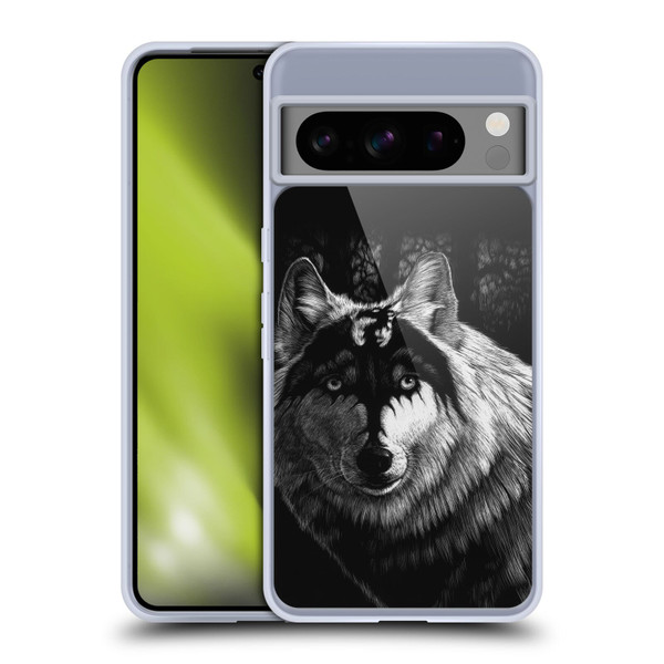 Stanley Morrison Black And White Gray Wolf With Dragon Marking Soft Gel Case for Google Pixel 8 Pro