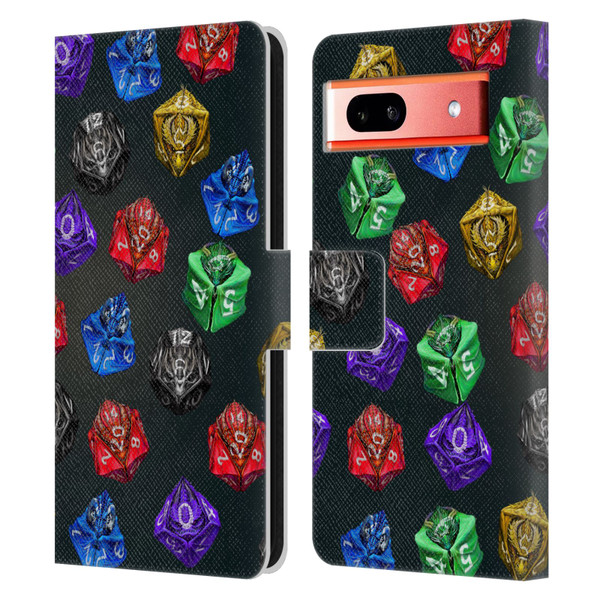 Stanley Morrison Art Six Dragons Gaming Dice Set Leather Book Wallet Case Cover For Google Pixel 7a