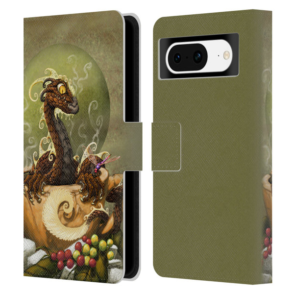 Stanley Morrison Art Brown Coffee Dragon Dragonfly Leather Book Wallet Case Cover For Google Pixel 8
