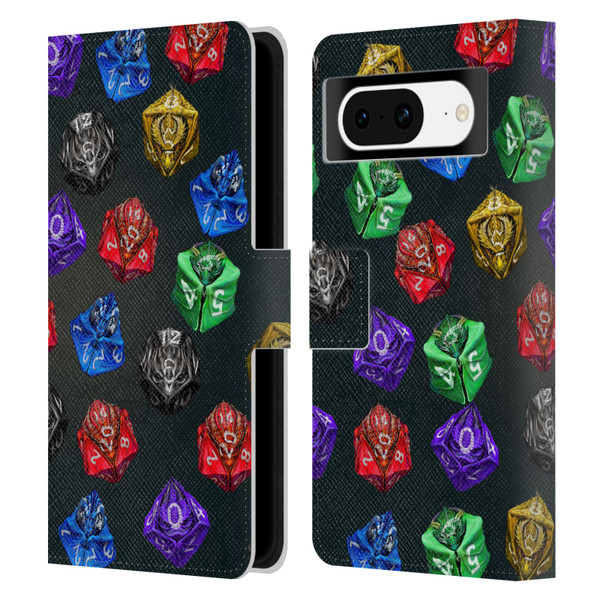 Stanley Morrison Art Six Dragons Gaming Dice Set Leather Book Wallet Case Cover For Google Pixel 8