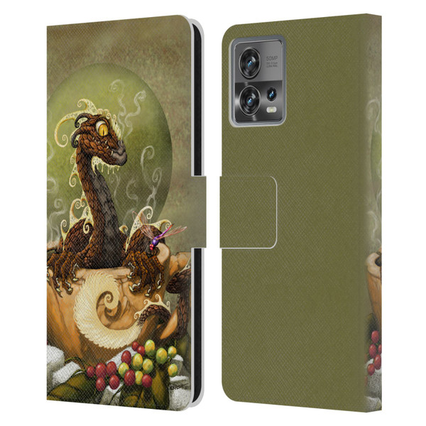 Stanley Morrison Art Brown Coffee Dragon Dragonfly Leather Book Wallet Case Cover For Motorola Moto Edge 30 Fusion