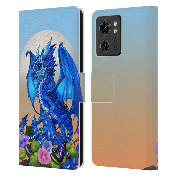 Stanley Morrison Art Blue Sapphire Dragon & Flowers Leather Book Wallet Case Cover For Motorola Moto Edge 40