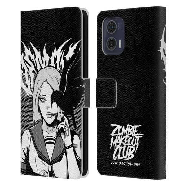 Zombie Makeout Club Art Crow Leather Book Wallet Case Cover For Motorola Moto G73 5G