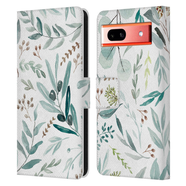 Anis Illustration Bloomers Eucalyptus Leather Book Wallet Case Cover For Google Pixel 7a