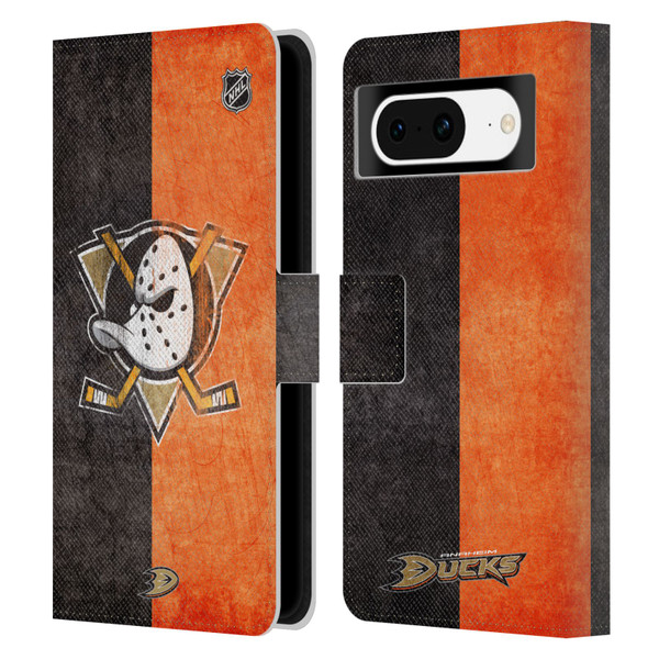 NHL Anaheim Ducks Half Distressed Leather Book Wallet Case Cover For Google Pixel 8