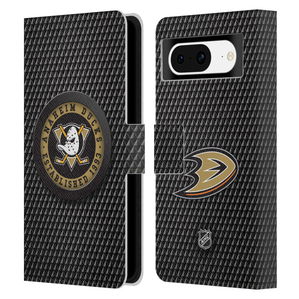NHL Anaheim Ducks Puck Texture Leather Book Wallet Case Cover For Google Pixel 8