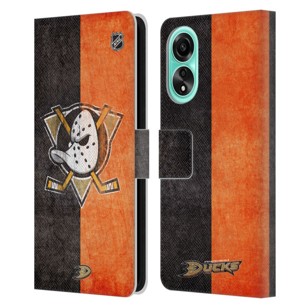 NHL Anaheim Ducks Half Distressed Leather Book Wallet Case Cover For OPPO A78 4G