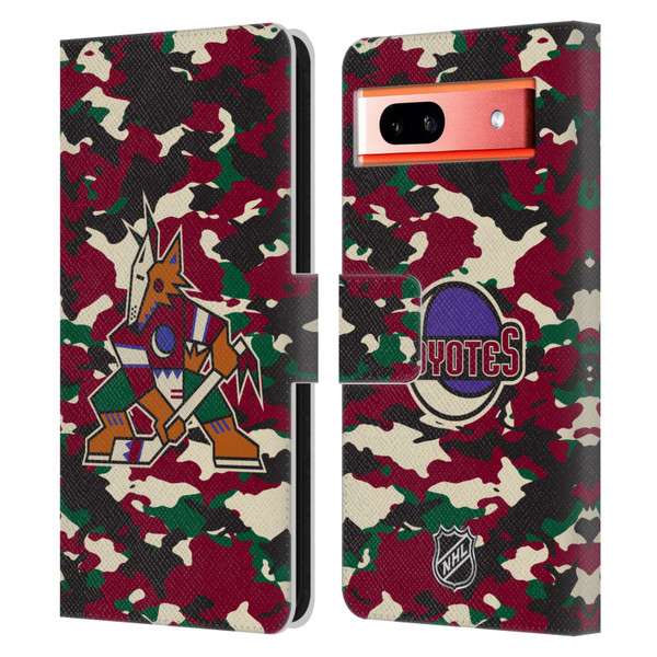 NHL Arizona Coyotes Camouflage Leather Book Wallet Case Cover For Google Pixel 7a