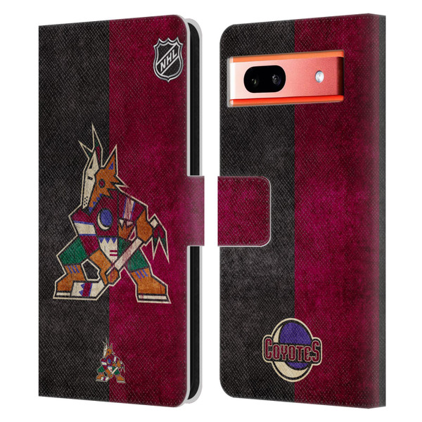 NHL Arizona Coyotes Half Distressed Leather Book Wallet Case Cover For Google Pixel 7a