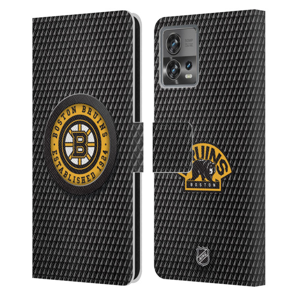 NHL Boston Bruins Puck Texture Leather Book Wallet Case Cover For Motorola Moto Edge 30 Fusion