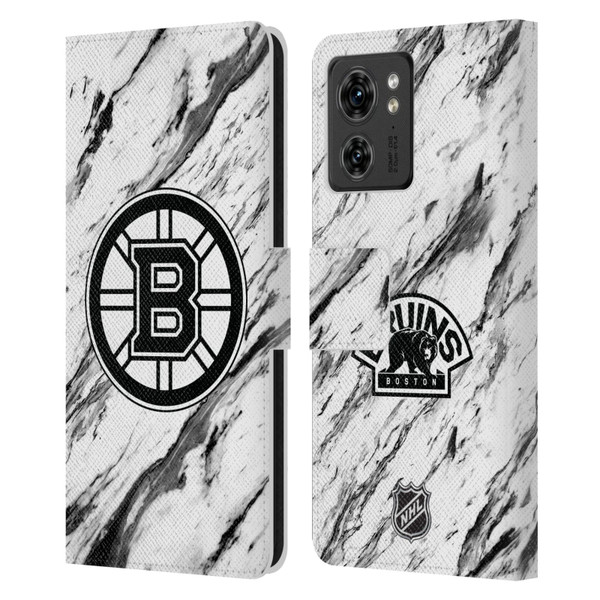 NHL Boston Bruins Marble Leather Book Wallet Case Cover For Motorola Moto Edge 40