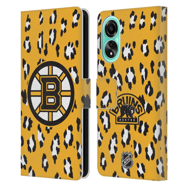 NHL Boston Bruins Leopard Patten Leather Book Wallet Case Cover For OPPO A78 4G