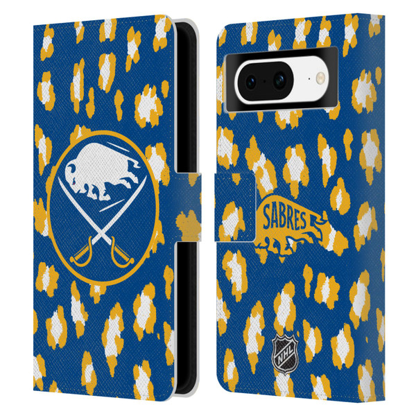 NHL Buffalo Sabres Leopard Patten Leather Book Wallet Case Cover For Google Pixel 8