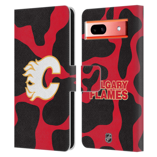 NHL Calgary Flames Cow Pattern Leather Book Wallet Case Cover For Google Pixel 7a