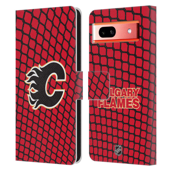 NHL Calgary Flames Net Pattern Leather Book Wallet Case Cover For Google Pixel 7a