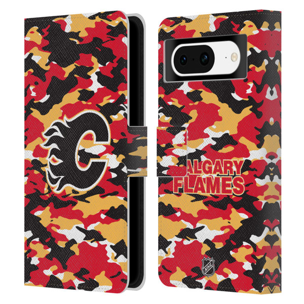 NHL Calgary Flames Camouflage Leather Book Wallet Case Cover For Google Pixel 8