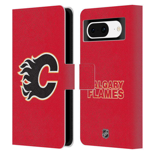 NHL Calgary Flames Plain Leather Book Wallet Case Cover For Google Pixel 8