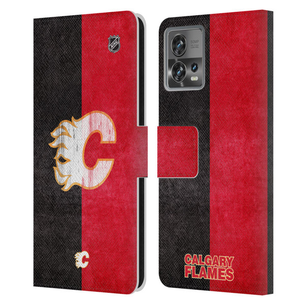 NHL Calgary Flames Half Distressed Leather Book Wallet Case Cover For Motorola Moto Edge 30 Fusion