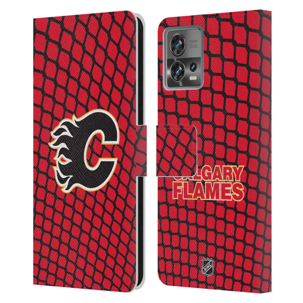 NHL Calgary Flames Net Pattern Leather Book Wallet Case Cover For Motorola Moto Edge 30 Fusion