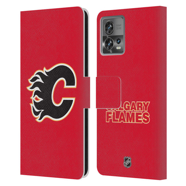 NHL Calgary Flames Plain Leather Book Wallet Case Cover For Motorola Moto Edge 30 Fusion
