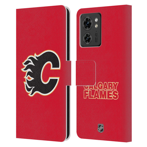 NHL Calgary Flames Plain Leather Book Wallet Case Cover For Motorola Moto Edge 40