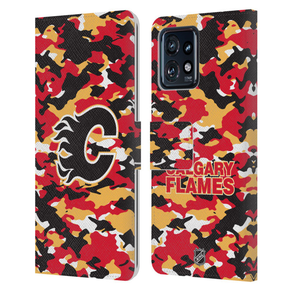 NHL Calgary Flames Camouflage Leather Book Wallet Case Cover For Motorola Moto Edge 40 Pro