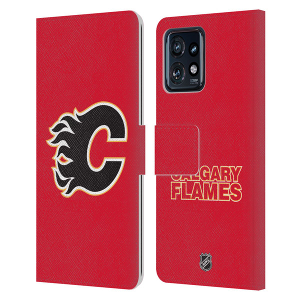 NHL Calgary Flames Plain Leather Book Wallet Case Cover For Motorola Moto Edge 40 Pro