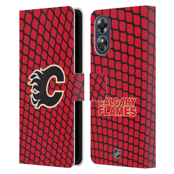 NHL Calgary Flames Net Pattern Leather Book Wallet Case Cover For OPPO A17