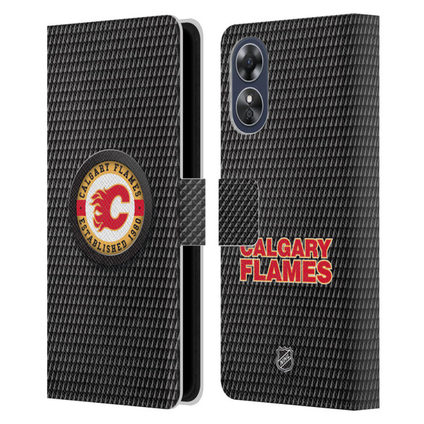 NHL Calgary Flames Puck Texture Leather Book Wallet Case Cover For OPPO A17