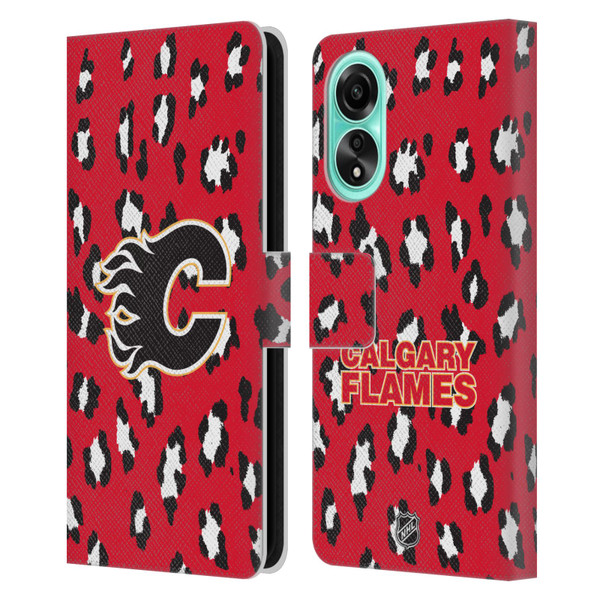 NHL Calgary Flames Leopard Patten Leather Book Wallet Case Cover For OPPO A78 4G