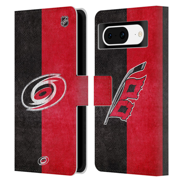 NHL Carolina Hurricanes Half Distressed Leather Book Wallet Case Cover For Google Pixel 8