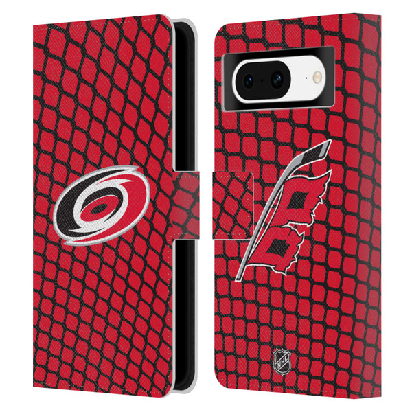 NHL Carolina Hurricanes Net Pattern Leather Book Wallet Case Cover For Google Pixel 8