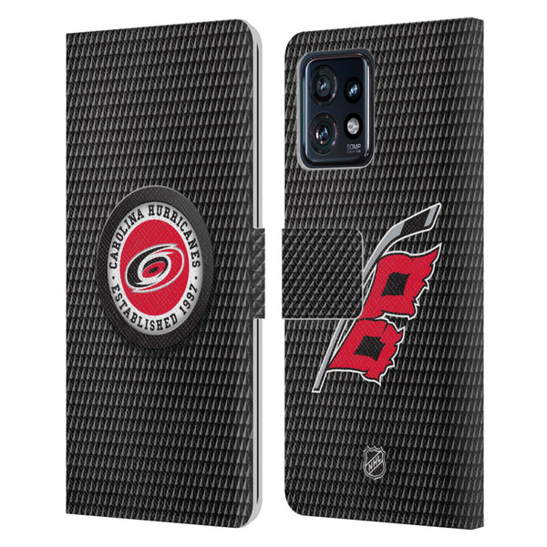 NHL Carolina Hurricanes Puck Texture Leather Book Wallet Case Cover For Motorola Moto Edge 40 Pro