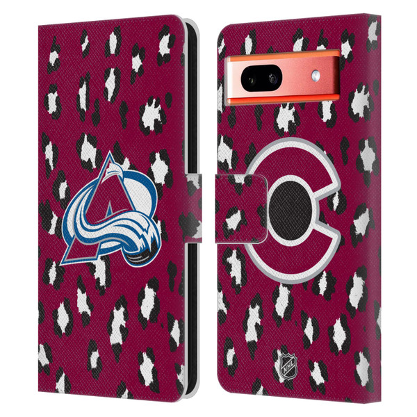 NHL Colorado Avalanche Leopard Patten Leather Book Wallet Case Cover For Google Pixel 7a
