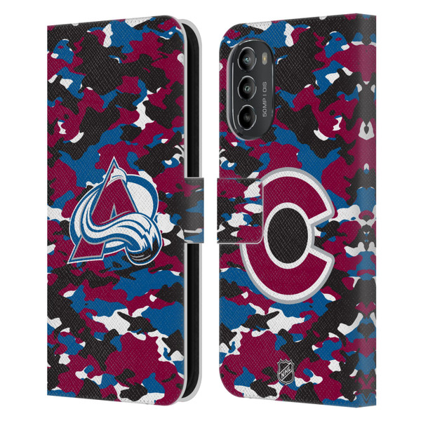 NHL Colorado Avalanche Camouflage Leather Book Wallet Case Cover For Motorola Moto G82 5G