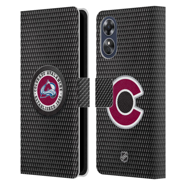 NHL Colorado Avalanche Puck Texture Leather Book Wallet Case Cover For OPPO A17