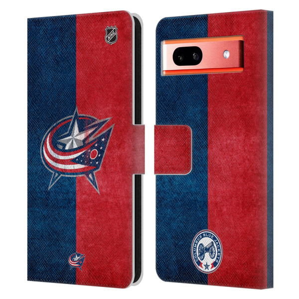 NHL Columbus Blue Jackets Half Distressed Leather Book Wallet Case Cover For Google Pixel 7a