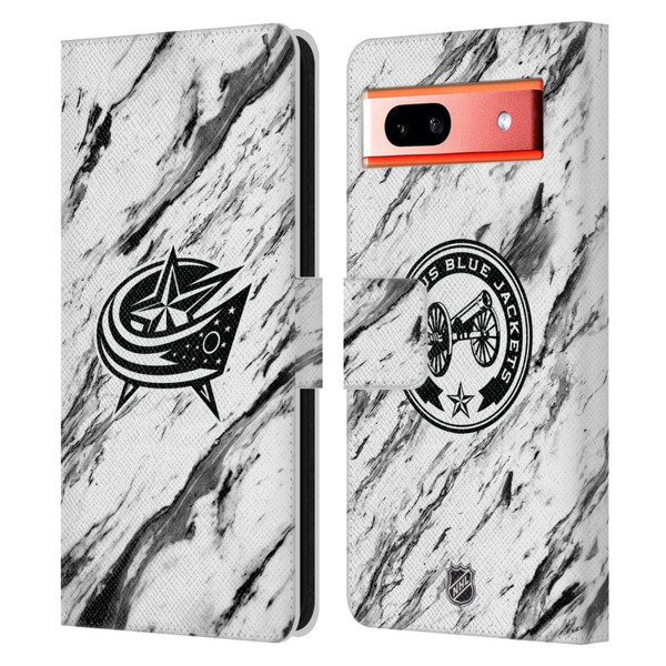 NHL Columbus Blue Jackets Marble Leather Book Wallet Case Cover For Google Pixel 7a