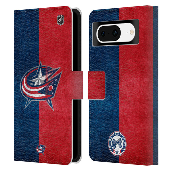 NHL Columbus Blue Jackets Half Distressed Leather Book Wallet Case Cover For Google Pixel 8